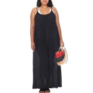 RAVIYA Black long Strappy Plus Size Swimsuit cover dress